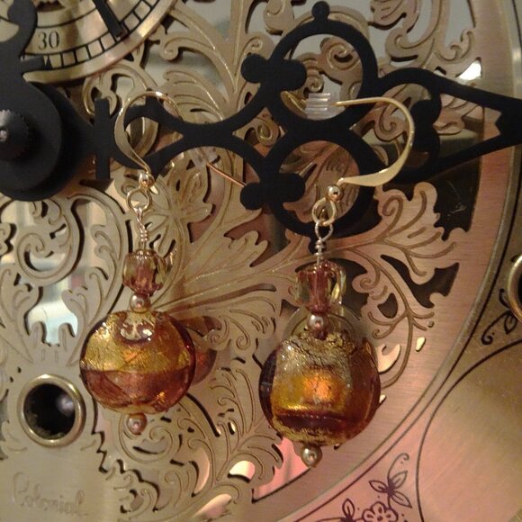 Handmade artisanal earrings made from Murano gold foil lentils - Picture 7 of 8